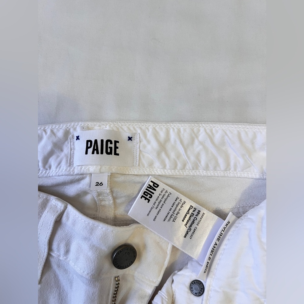 New! PAIGE Skyline Ankle Jeans, White, Size 26